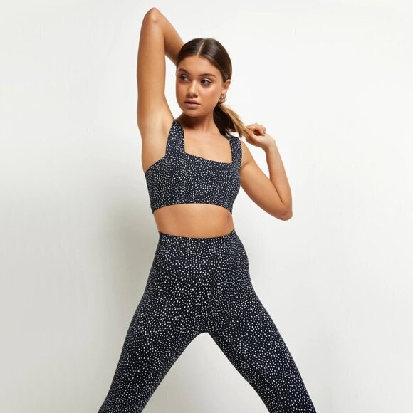 NWT All Fenix black & white polka dot racerback sports bra & 7/8 legging set, XS - Picture 3 of 16